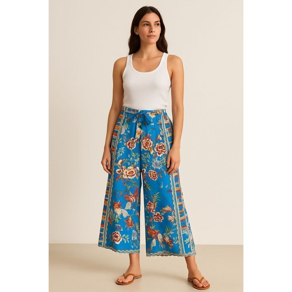 Johnny Was Silk Pants Blue Floral Size Small